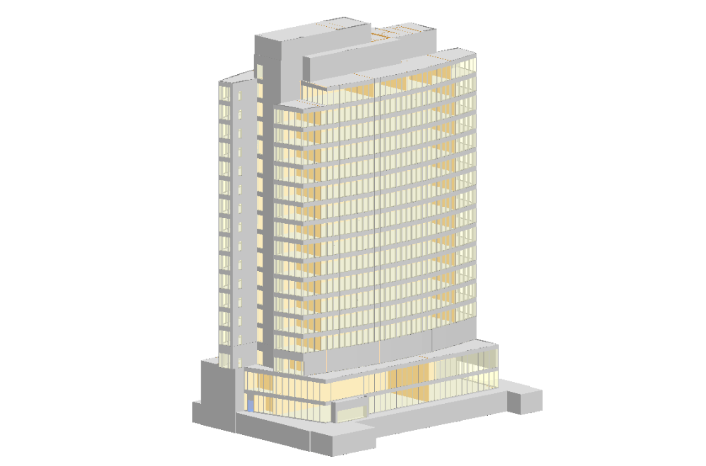 Thermisches 3D-Gebäudemodell, welches mit Hilfe von .gbxml erzeugt wurde.