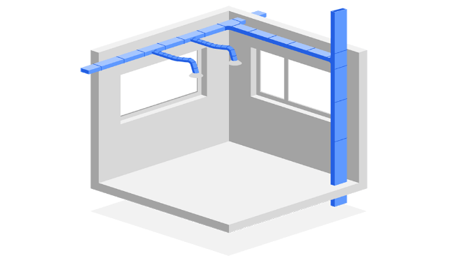 3D-Flat-Designs eines Raums mit einem Luftkanalnetz