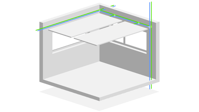 3D-Flat-Designs eines Raums mit einem Kältenetz und Kühldecken